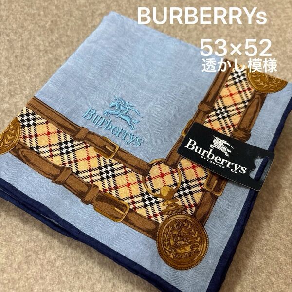 BURBERRYs BURBERRY バーバリースカーフ 大判ハンカチ ホースマーク 透かし模様 綿100%新品未使用