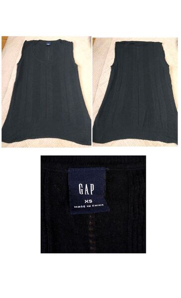 GAP レーヨン生地 ストレッチ 透け感 柄有 タンクトップ ベスト XS〜S 黒