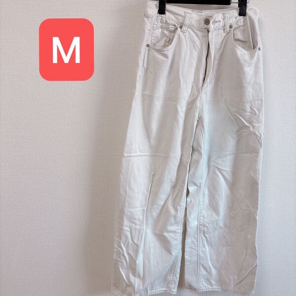 ワイドパンツ M 白 ホワイト コットン素材 パンツ ズボン レディース