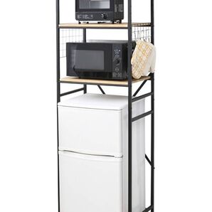 山善(YAMAZEN) レンジラック 棚板高さ調節可 フック4コ付き レンジ台 組立品 ブラック RUR-18(OAK/SBK)