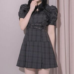 pium ピウム ダブルベルトカットアウトワンピース ブラックチェック
