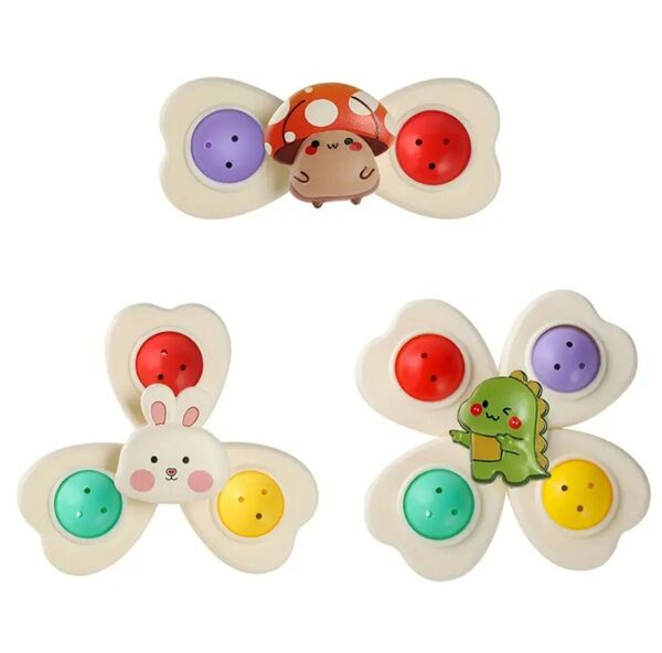 3点 回転動物 お風呂 バンドスピナー 知育玩具 モンテッソーリ おもちゃ