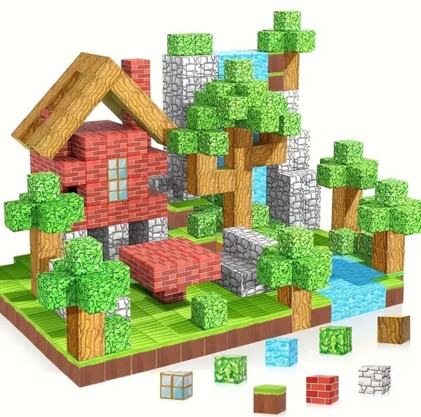 74ピース マグネットブロック 磁石 マインクラフト マイワールド レゴ 緑