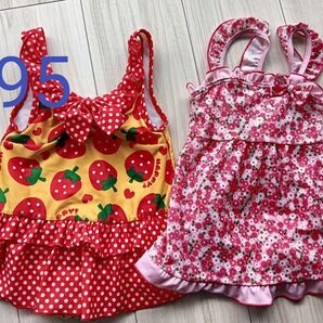 女の子 水着 2点セット いちご柄 花柄 95