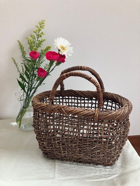 山葡萄 山ぶどう あけび 蔓 カゴ バッグ 手提げカゴ 手提げバッグ ビンテージ