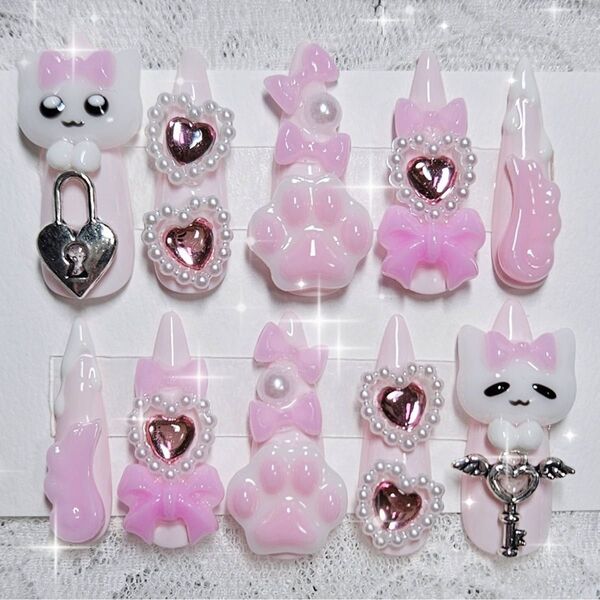 43 現品 ネイルチップ ピンク 量産型 地雷 ロリータ ゆめかわ 魔法少女 平成女児 姫 ゴテゴテ フレンチガーリー