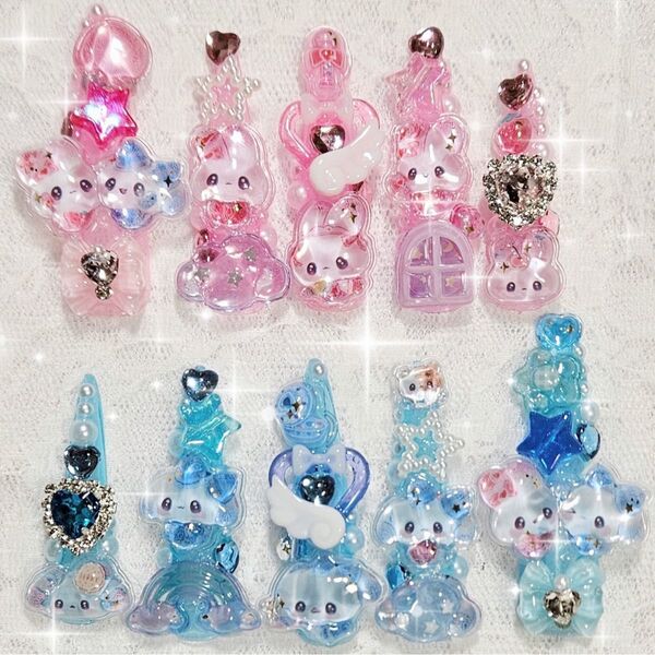 112 現品 ネイルチップ ピンク 水色 量産型 地雷系 ゆめかわ 魔法少女 平成女児 ゴテゴテ ロリータ ボンボンドロップシール