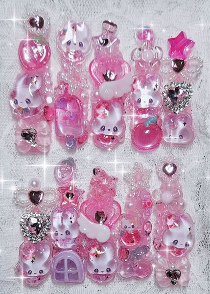 107 現品 ネイルチップ ピンク 量産型 地雷系 ゆめかわ 魔法少女 平成女児 ゴテゴテ ロリータ ボンボンドロップシール