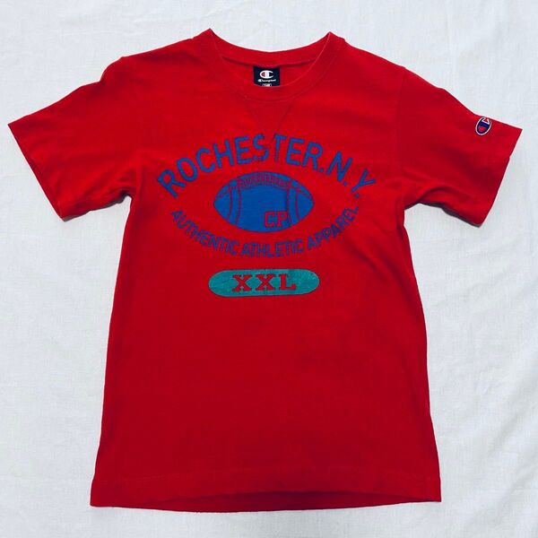 【140】champion Tシャツ 赤 アメフト ロゴ 半袖 チャンピオン 原色