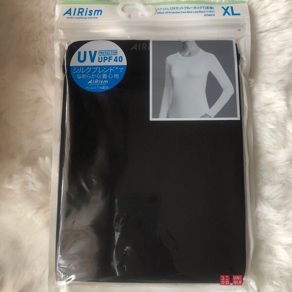 新品 ユニクロ エアリズム UVカットクルーネックT長袖 XL ブラック インナー