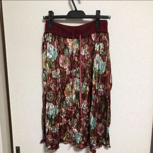 スカート ひざ丈 花柄 ベロア生地
