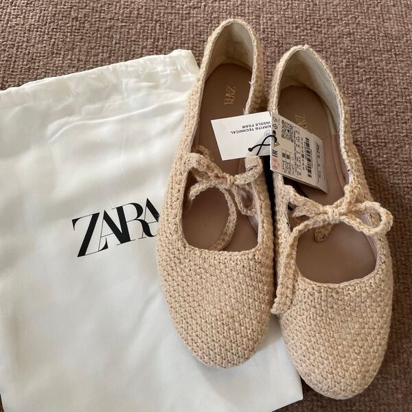 ZARA かぎ針編み バレリーナ フラットシューズ サイズ 38 新品未使用 バレエシューズ フラットシューズ ローヒールパンプス