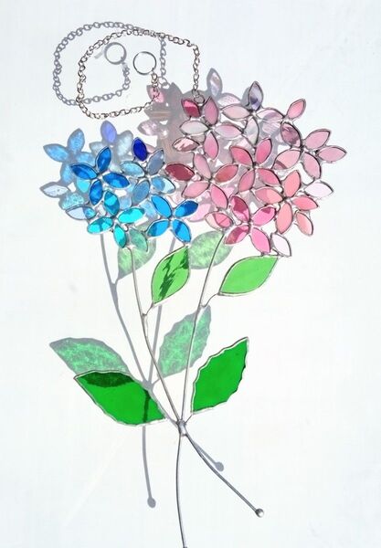 ハンドメイド■優しいカラーの紫陽花オーナメント■ステンドグラス