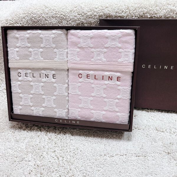 【希少】2枚セット CELINE 綿毛布 マカダム柄 トリオンフ柄 総柄 ロゴ 毛布 ピンク ベージュ 日本製 西川産業 マカダム