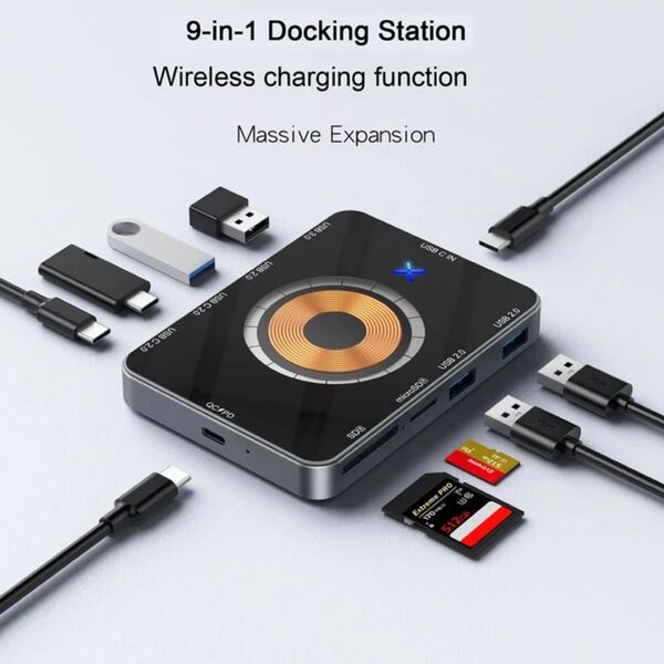 ワイヤレス充電ドッキングステーション、9-in-1 USB cハブ