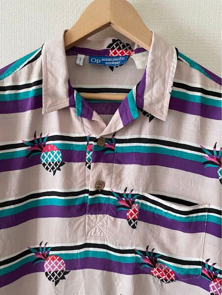 80's op オーシャンパシフィック レーヨンアロハシャツ プルオーバー L