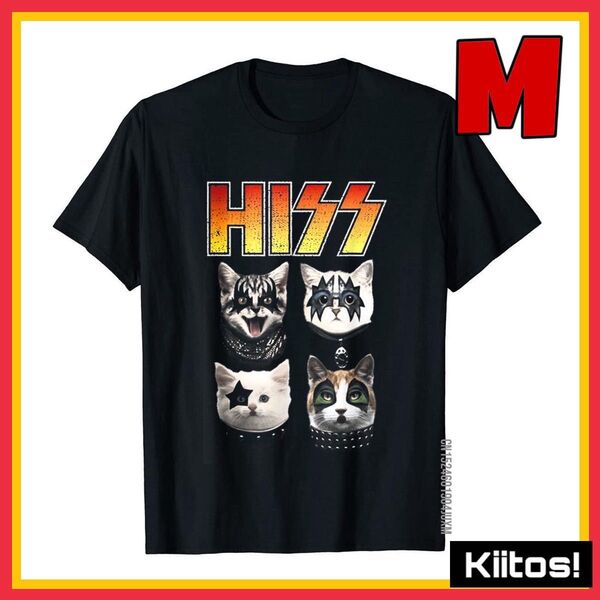 M ブラック ユニセックス 猫 Tシャツ バンドTシャツ ロックTシャツ パロT 猫グッズ ネタ おもしろ プレゼント ギフト 黒