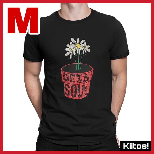 M デ・ラ・ソウル De La Soul フラワー Tシャツ メンズ ユニセックス 半袖 ブラック 黒 クルーネック プリント