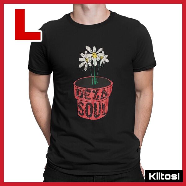 L デ・ラ・ソウル De La Soul フラワー Tシャツ メンズ ユニセックス 半袖 ブラック 黒 クルーネック プリント