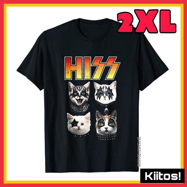 XXL ブラック ユニセックス 猫 Tシャツ バンドTシャツ ロック Tシャツ パロT おもしろ KI黒 ネタ メンズ レディース