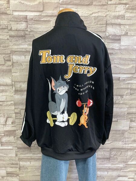 新品 TOM&JERRYサイドラインジャージブルゾン ゆったり ブラック