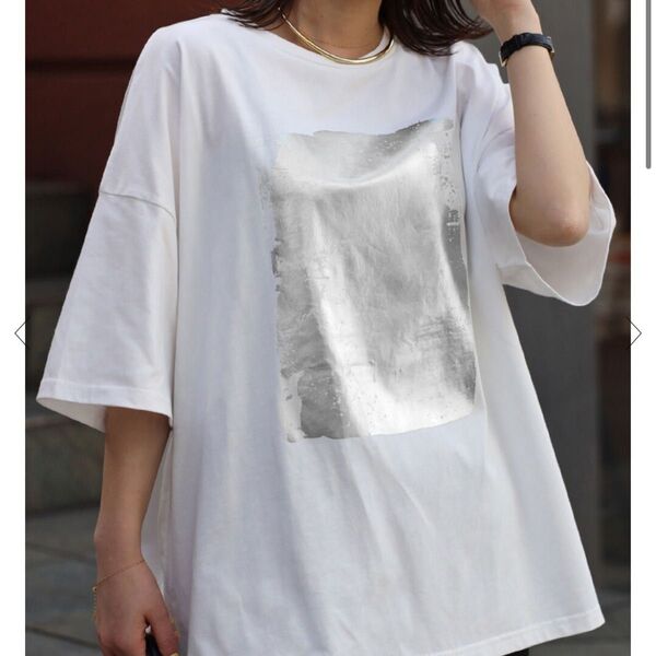 ボンジュールサガン Bonjour sagan 箔プリントビッグシルエットTシャツ オフホワイト カットソー 半袖 トップス