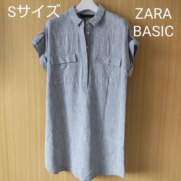 ☆ZARA BASIC ザラベーシック チュニック 半袖 ブルー系 Sサイズ ワンピース
