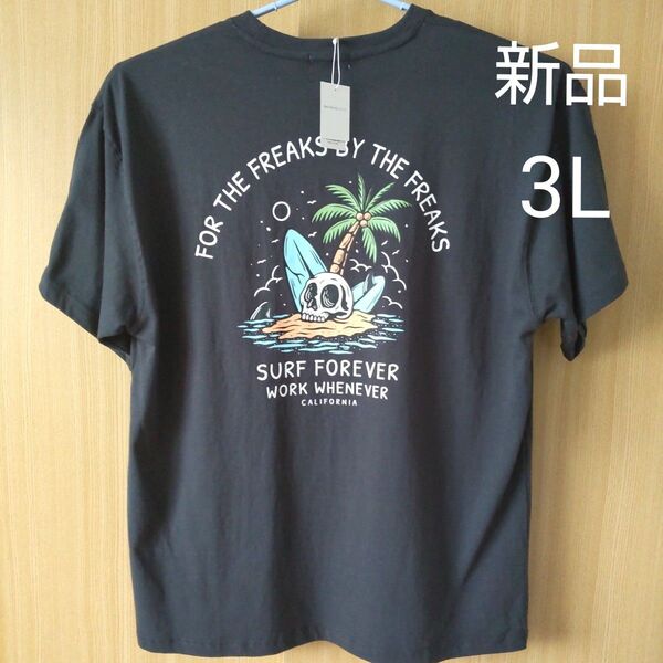 新品 大きいサイズ 3L 半袖Tシャツ チャコールグレー スカルプリント Tシャツ 半袖