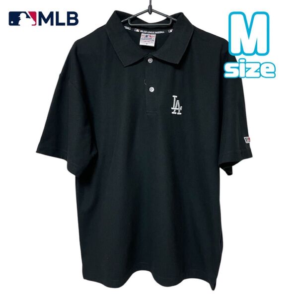 新品 MLB ドジャース 半袖 ポロシャツ M メンズ ブラック LA 襟元ロゴ