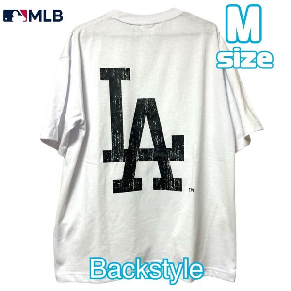 新品 MLB ドジャース Tシャツ メンズ Mサイズ ホワイト LA かすれ文字風