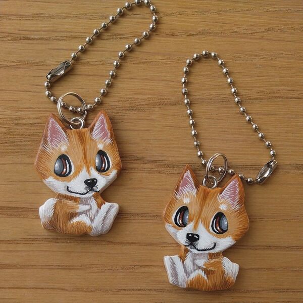 柴犬・小さいキーホルダー2個セット 赤柴 バッグチャーム ハンドメイド雑貨 犬雑貨 アクセサリー