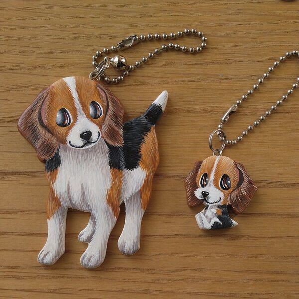 ビーグル・大小キーホルダー2個セット バッグチャーム ハンドメイド 雑貨 犬 犬雑貨 アクセサリー