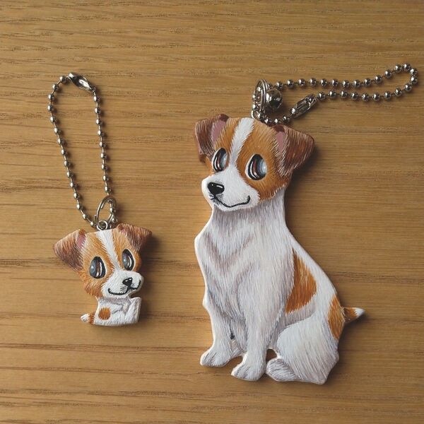 ジャックラッセルテリアNo2・大小キーホルダー2個セット バッグチャーム ハンドメイド 雑貨 犬 犬雑貨 アクセサリー