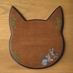 ミニ花台or何でも台16・猫 まとめ同梱不可 ハンドメイド インテリア雑貨 猫雑貨 園芸用品 キジトラ猫&銀シマ猫