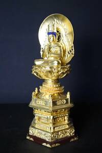 未使用保管品　総金箔　粉　京型大日如来　木製　二寸　仏具（200510A1-1）4083　M