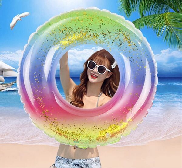 浮き輪 うきわ スイミング 大人用 ピンク ラメ 海やプール遊びに 90㎝ 浮輪 ピンク