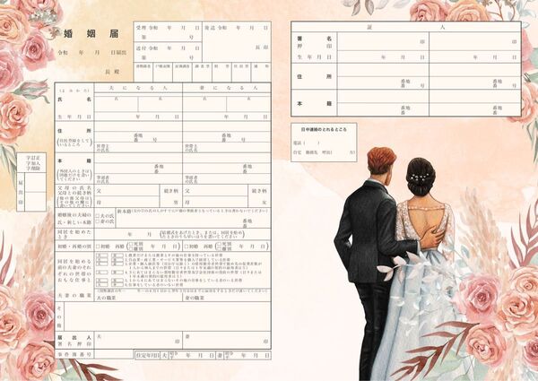 婚姻届 ふたりらしさをカタチにした カップル イラスト A3×3枚セット