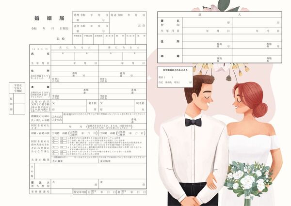 ウエディング ふたりらしさをカタチにした カップル 婚姻届 A3×3枚セット