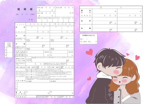 婚姻届 素敵なロマンチックなカップル イラスト A3×3枚セット