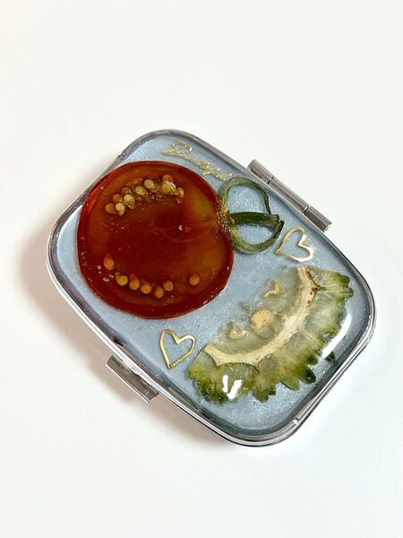 トマトとゴーヤ ⑩小物入れ ピルケース ハンドメイド レジン 本物の植物
