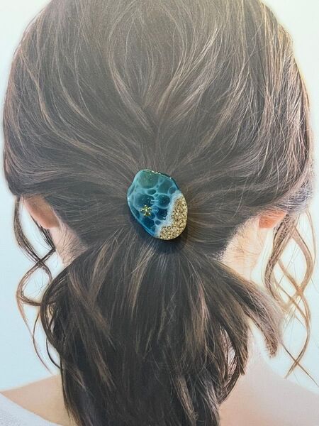 海 海塗り ホヌ ハンドメイド ヘアゴム レジン