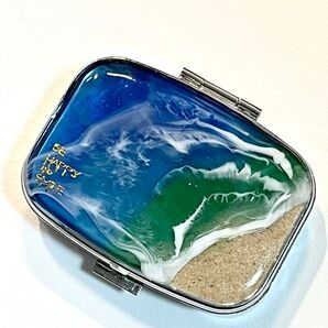 ハンドメイド 小物入れ ピルケース 珊瑚パウダー 波 海 浜辺 砂浜 海岸 海塗り 長方形