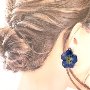ネモフィラ 蝶バネ イヤリング ハンドメイド レジン サージカルステンレス ②