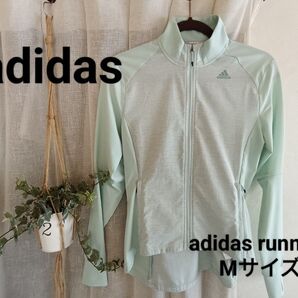 adidas running ゴルフ ランニング 軽量伸縮性 ジップアップジャケット Mサイズ 袖口 サムホール うすいグリーン系