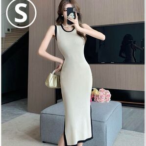 ★新品★Sサイズ ノースリーブ ニット ワンピース ベージュ