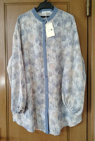 【未使用タグ付】NICE CLAUP ボリューム袖クレリックシャツ ブルーグレー