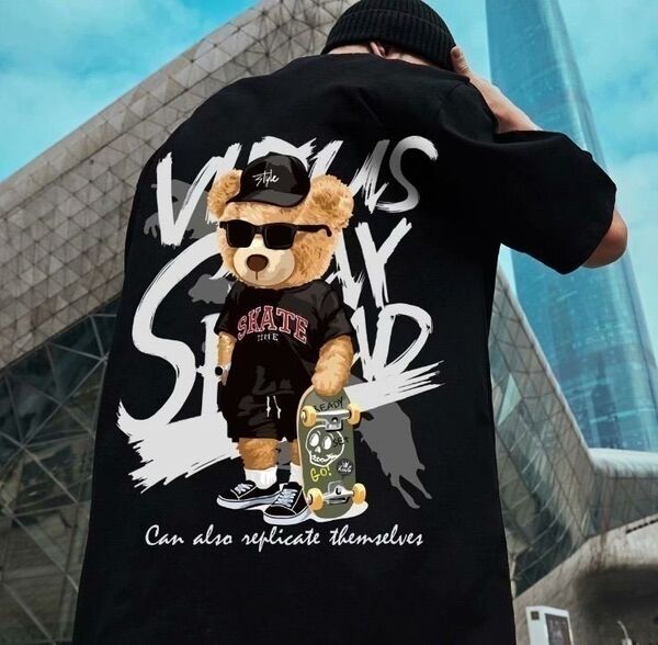 人気 くまTシャツ サングラス ビックシルエット オーバーサイズ 男女兼用 XL