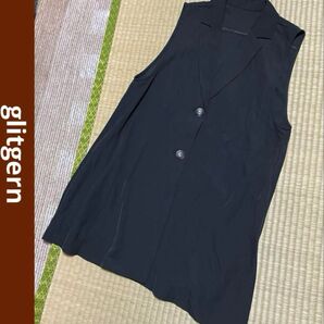glitgern グリッツァーン テーラード ジレ ベスト ロングベスト シンプル 無地 ブラック 黒 前開き L