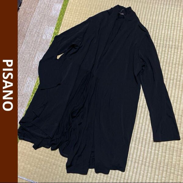 PISANO ピサーノ ドレープカーディガン 前開き Aライン 薄手 レーヨン混 長袖 羽織り ブラック 黒 無地 レディース L