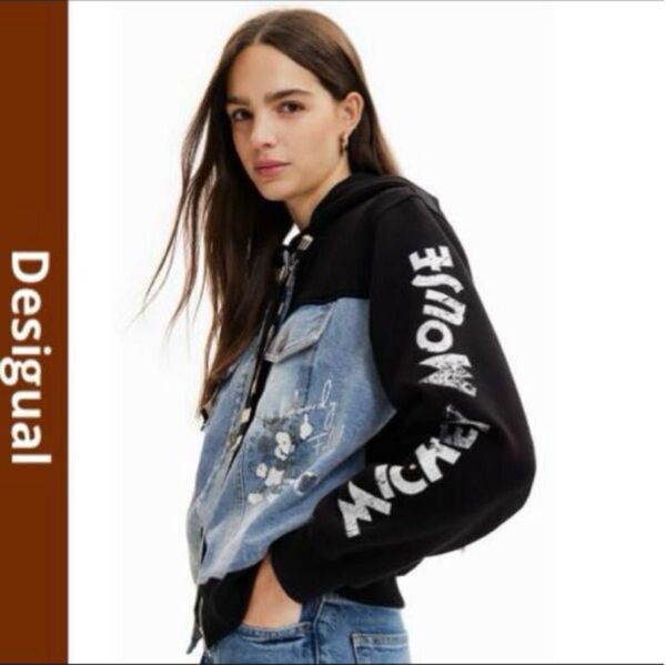 Desigual デシグアル レディース ミッキーマウス トラッカーフーディ パーカー gジャン ジャケット スウェット 黒 M